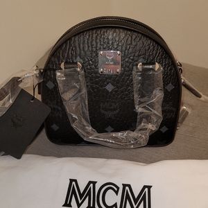 MCM Mini Essential Visetos Half Moon Tote in Black